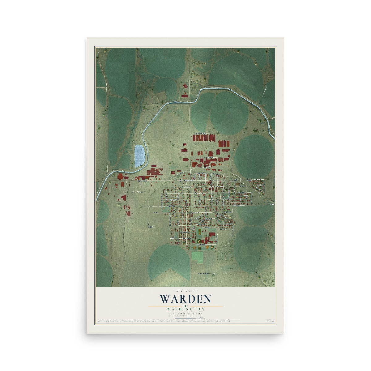 Map of Warden, Washington, 12 x 18 inch unframed archival matte print