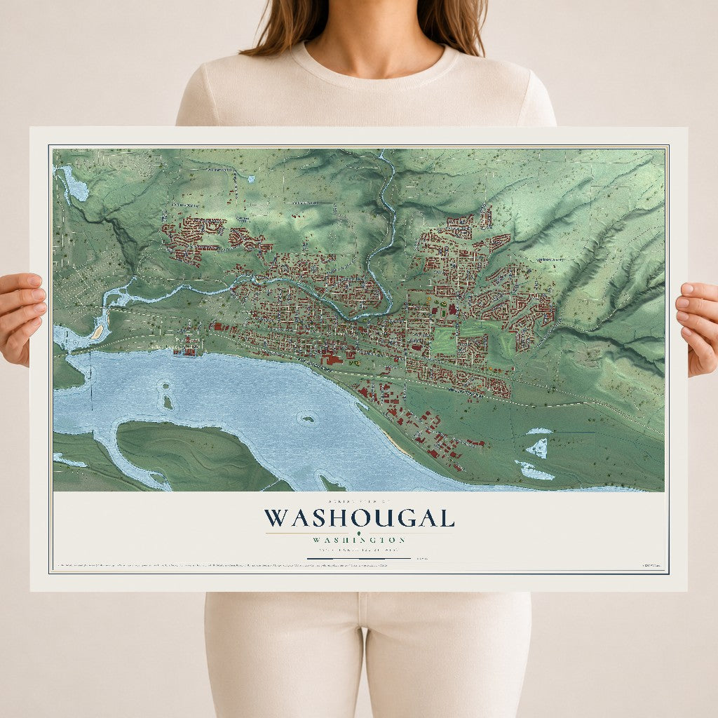Map of Washougal, Washington, 18 x 24 inch unframed archival matte print