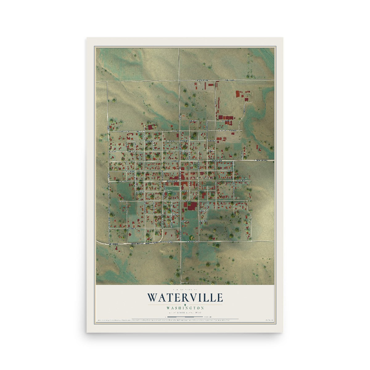 Map of Waterville, Washington, 12 x 18 inch unframed archival matte print