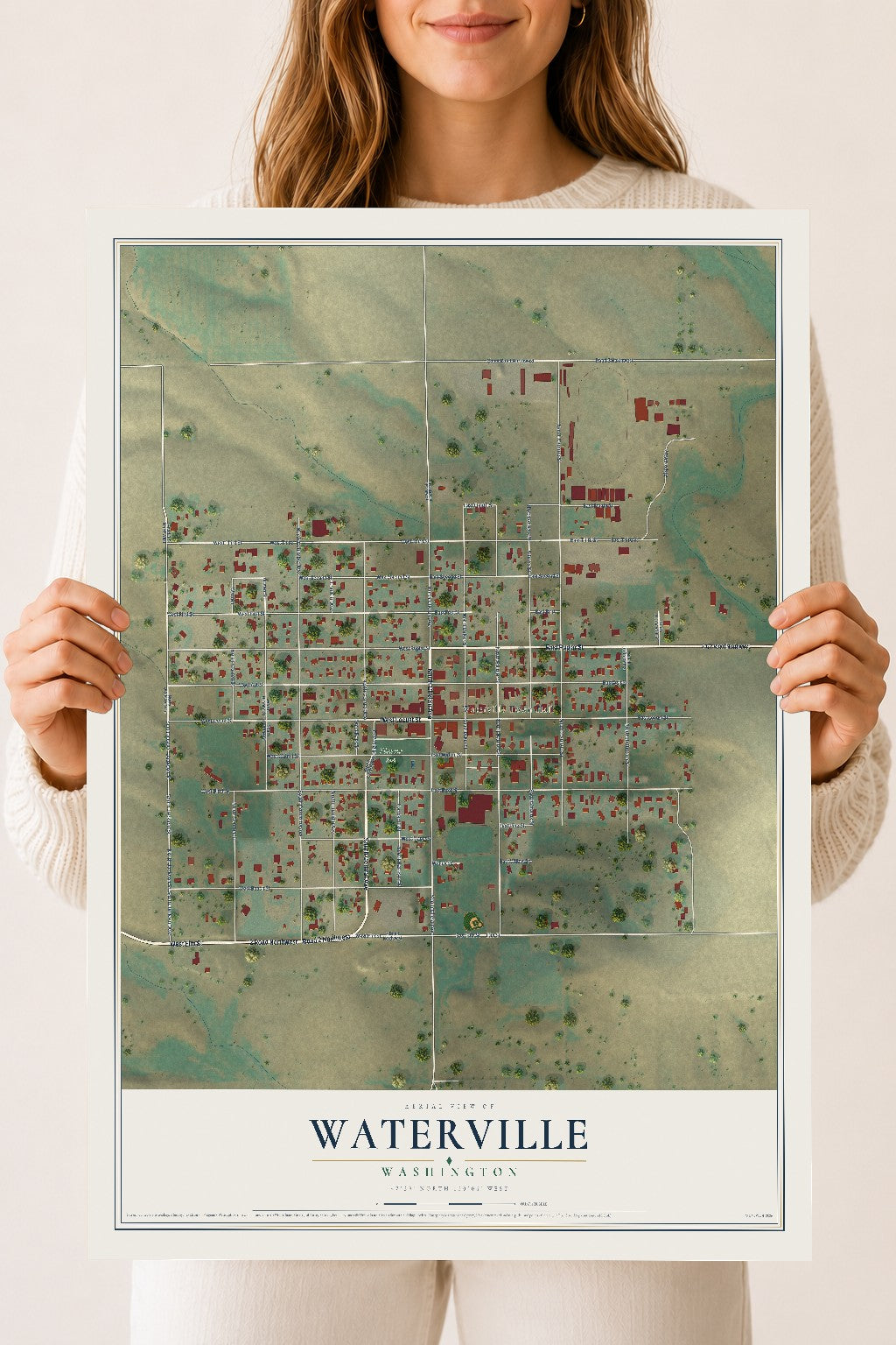Map of Waterville, Washington, 18 x 24 inch unframed archival matte print