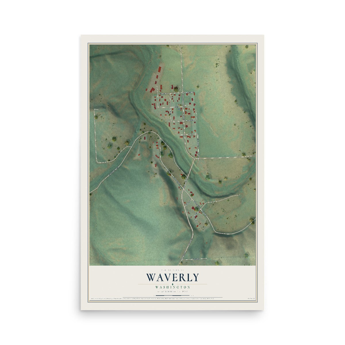 Map of Waverly, Washington, 12 x 18 inch unframed archival matte print