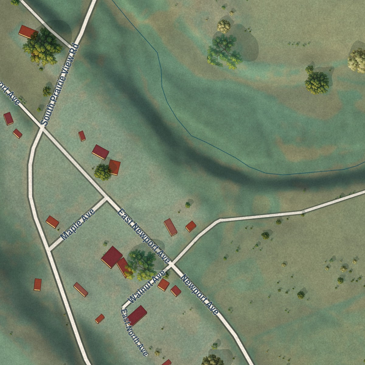 Second close-up of the map of Waverly, Washington print showing more streets and buildings