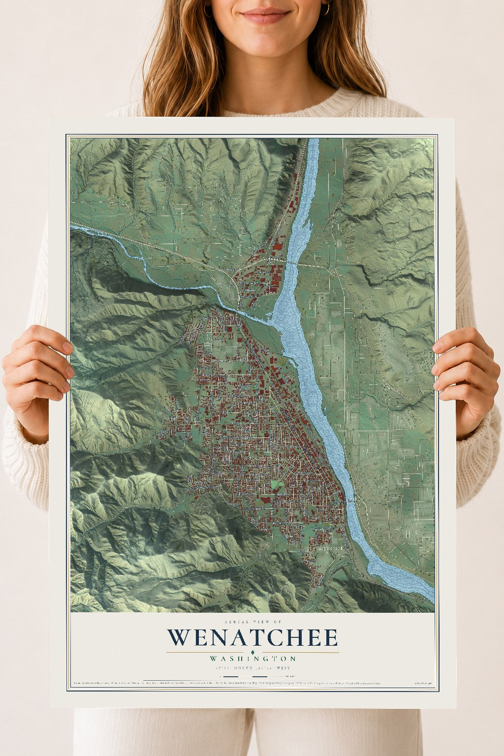 Map of Wenatchee, Washington, 18 x 24 inch unframed archival matte print