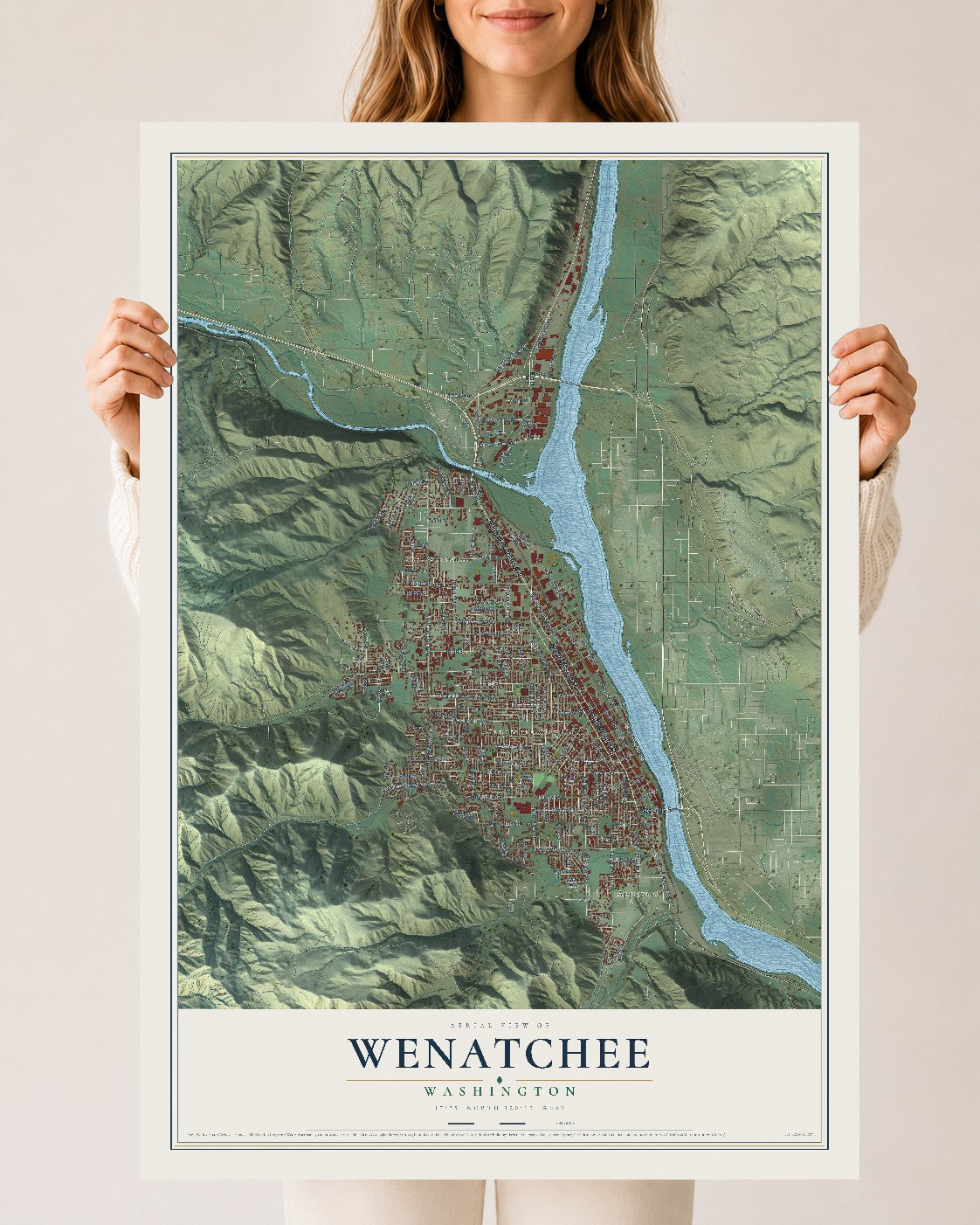 Map of Wenatchee, Washington, 24 x 36 inch unframed archival matte print