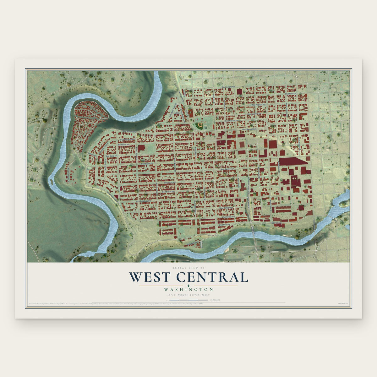 West Central, Washington map print, the full design