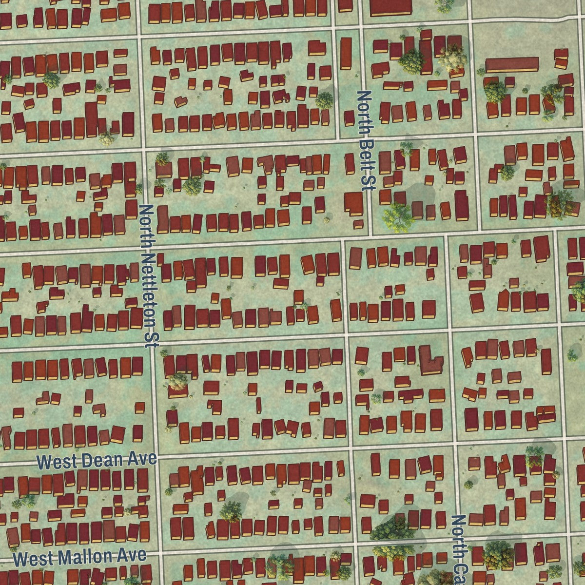 Close-up of the map of West Central, Washington print showing street and building detail