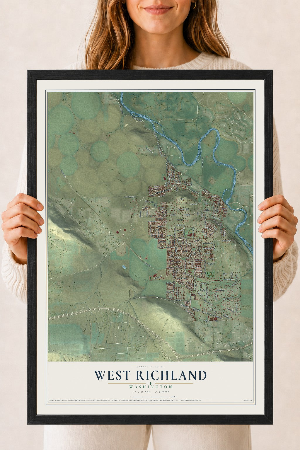 Map of West Richland, Washington, 18 x 24 inch print in a black wood frame