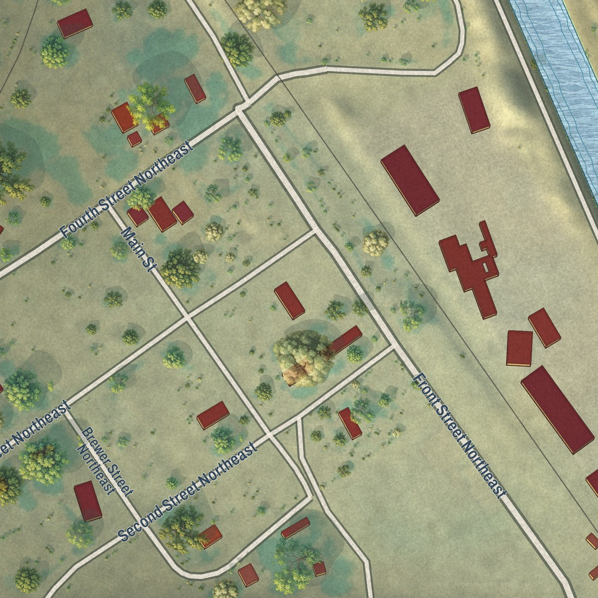 Close-up of the map of Wheeler, Washington print showing street and building detail