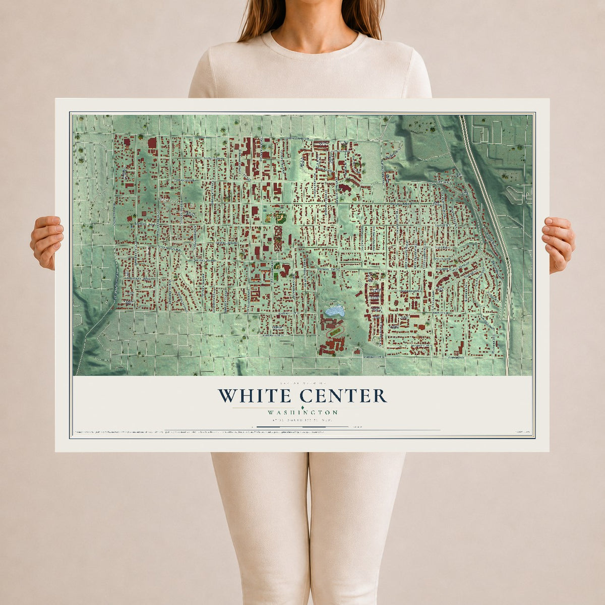 Map of White Center, Washington, 24 x 36 inch unframed archival matte print