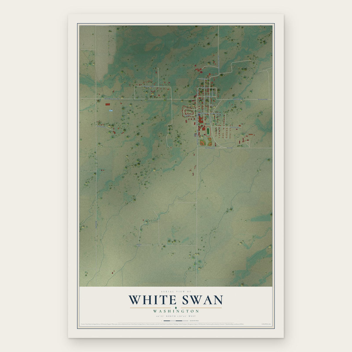 White Swan, Washington map print, the full design