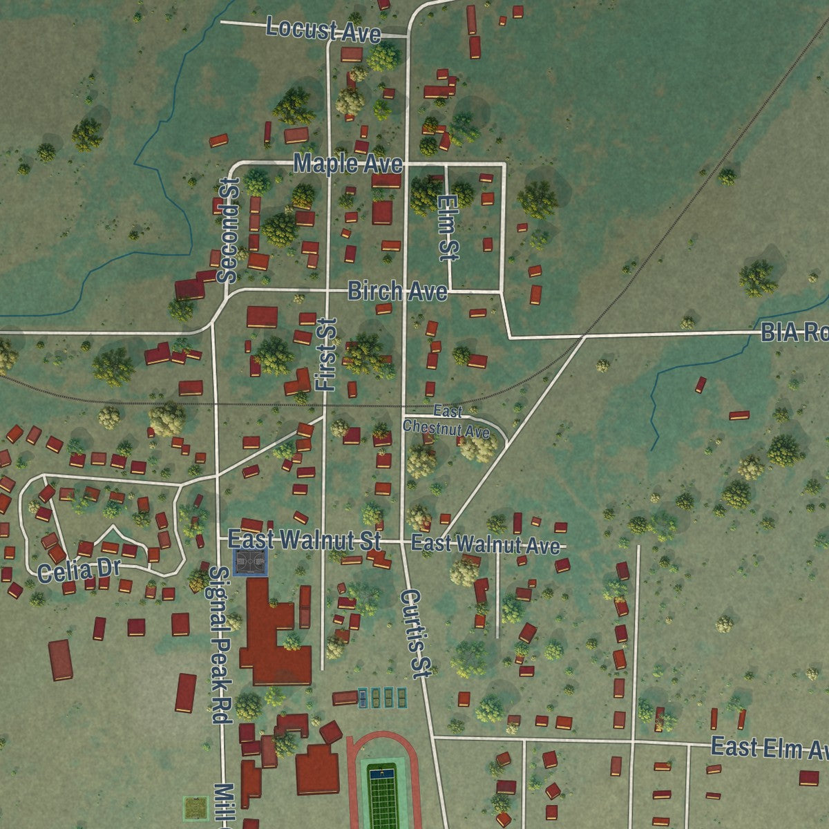 Close-up of the map of White Swan, Washington print showing street and building detail