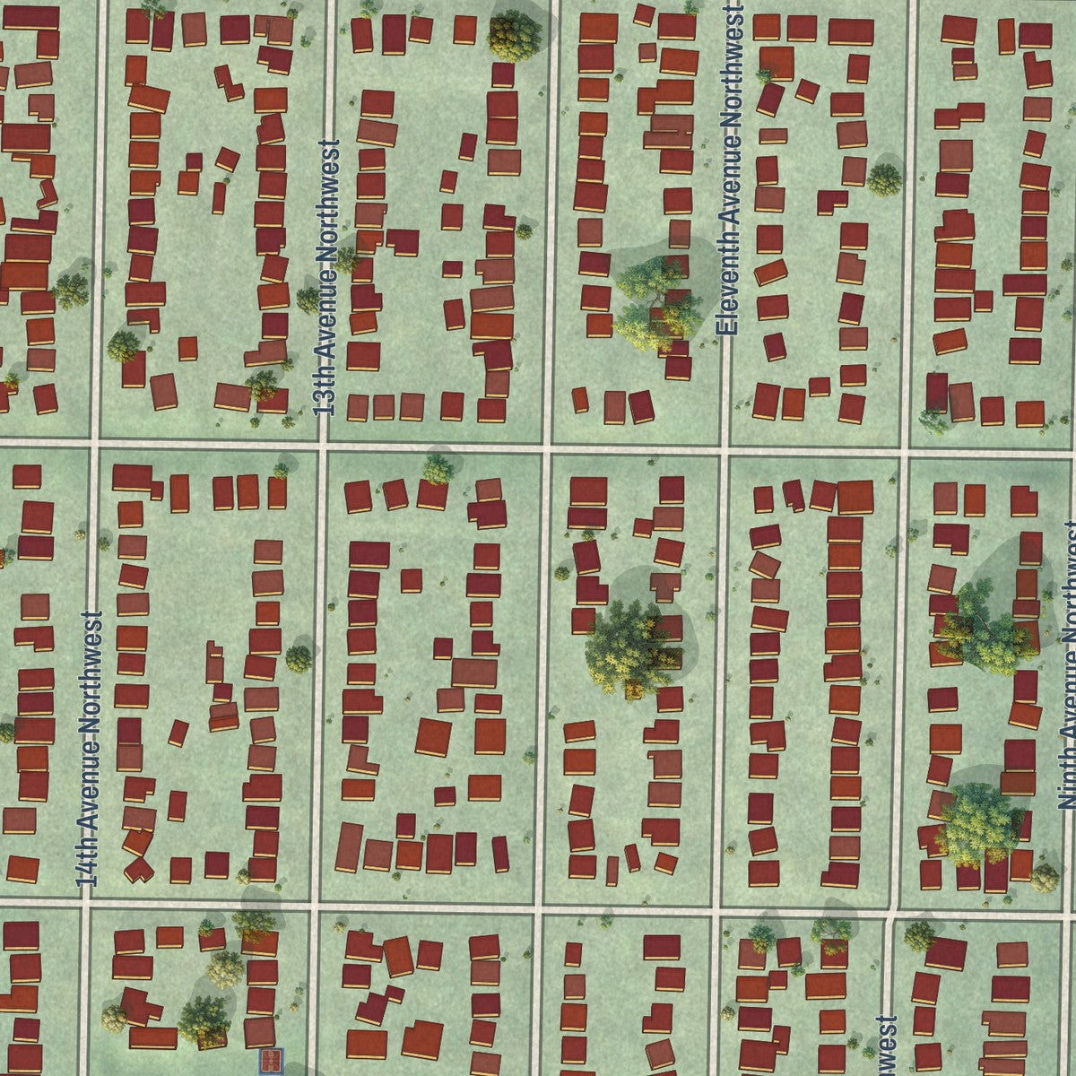Close-up of the map of Whittier Heights, Washington print showing street and building detail