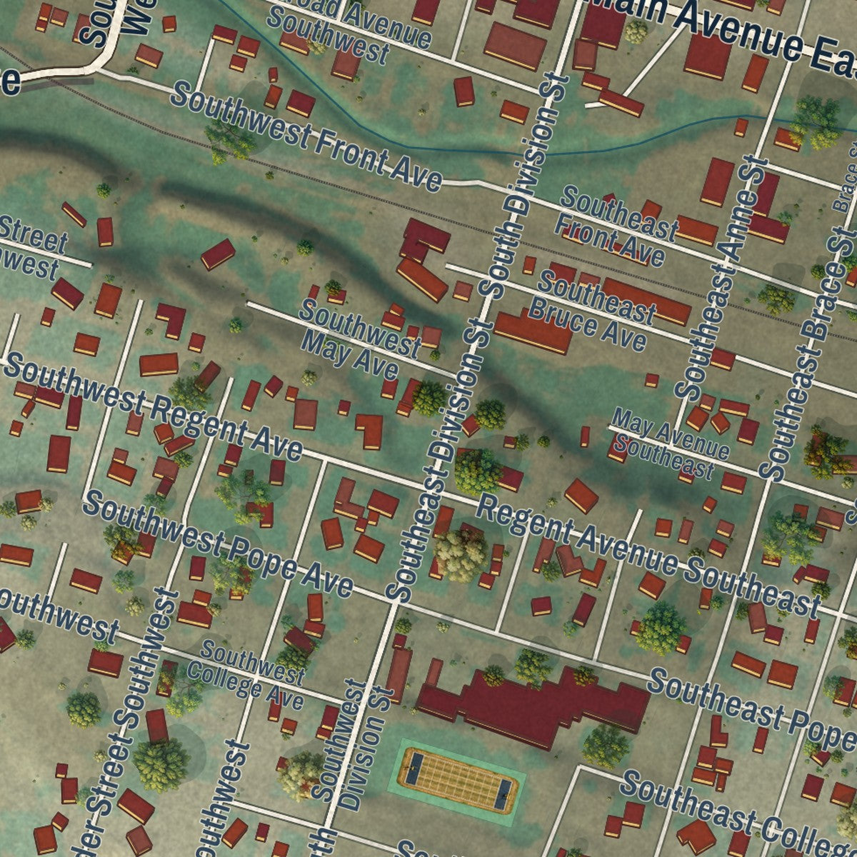 Close-up of the map of Wilbur, Washington print showing street and building detail