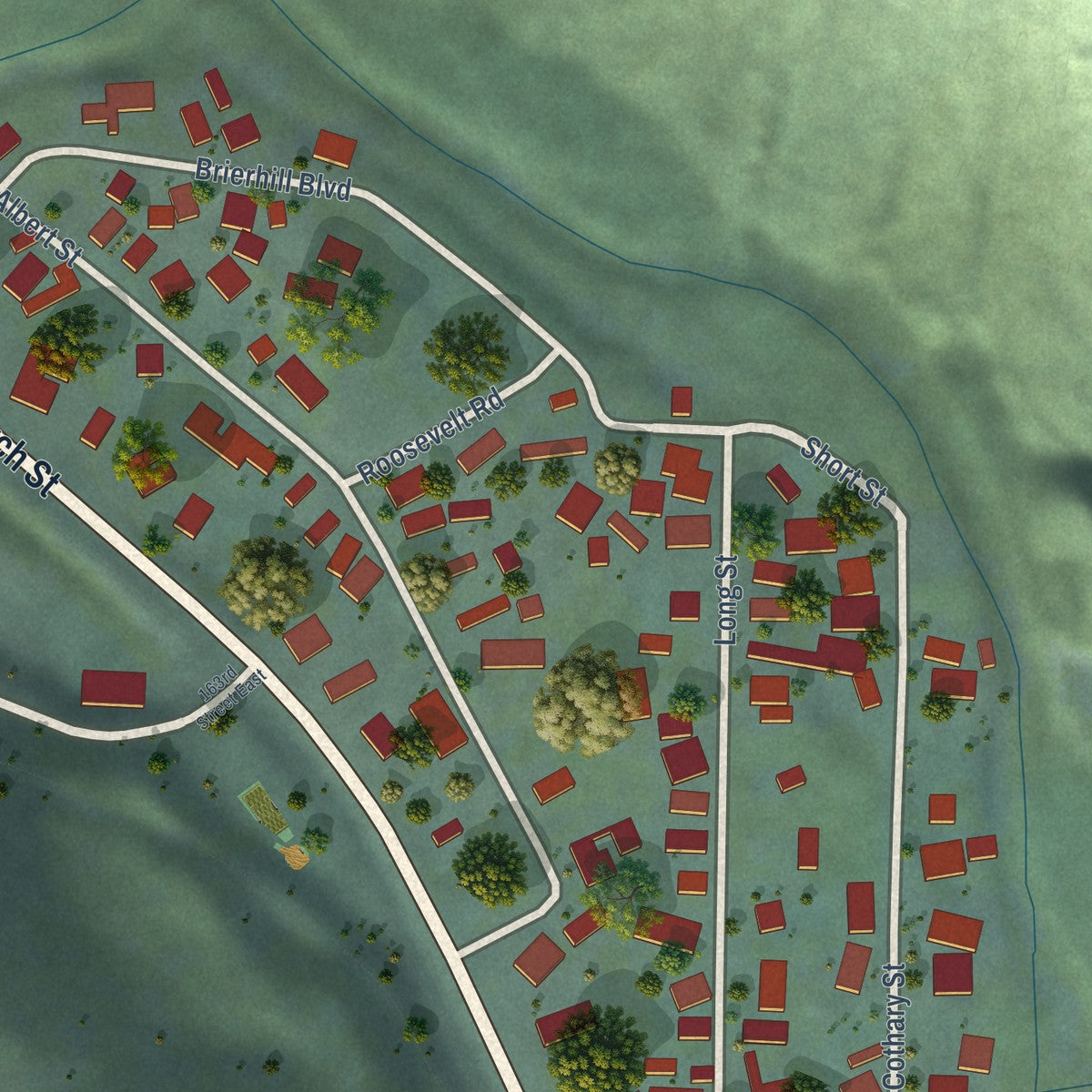 Close-up of the map of Wilkeson, Washington print showing street and building detail
