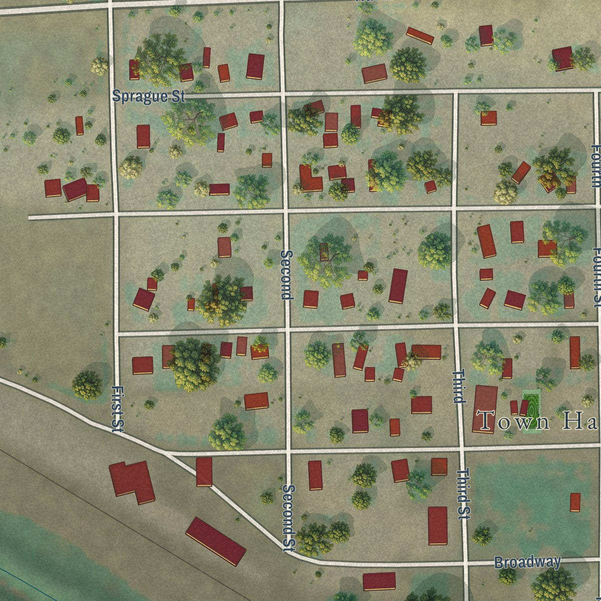 Close-up of the map of Wilson Creek, Washington print showing street and building detail