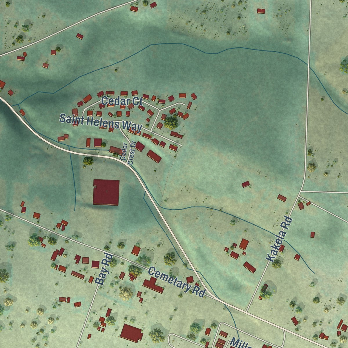 Second close-up of the map of Winlock, Washington print showing more streets and buildings