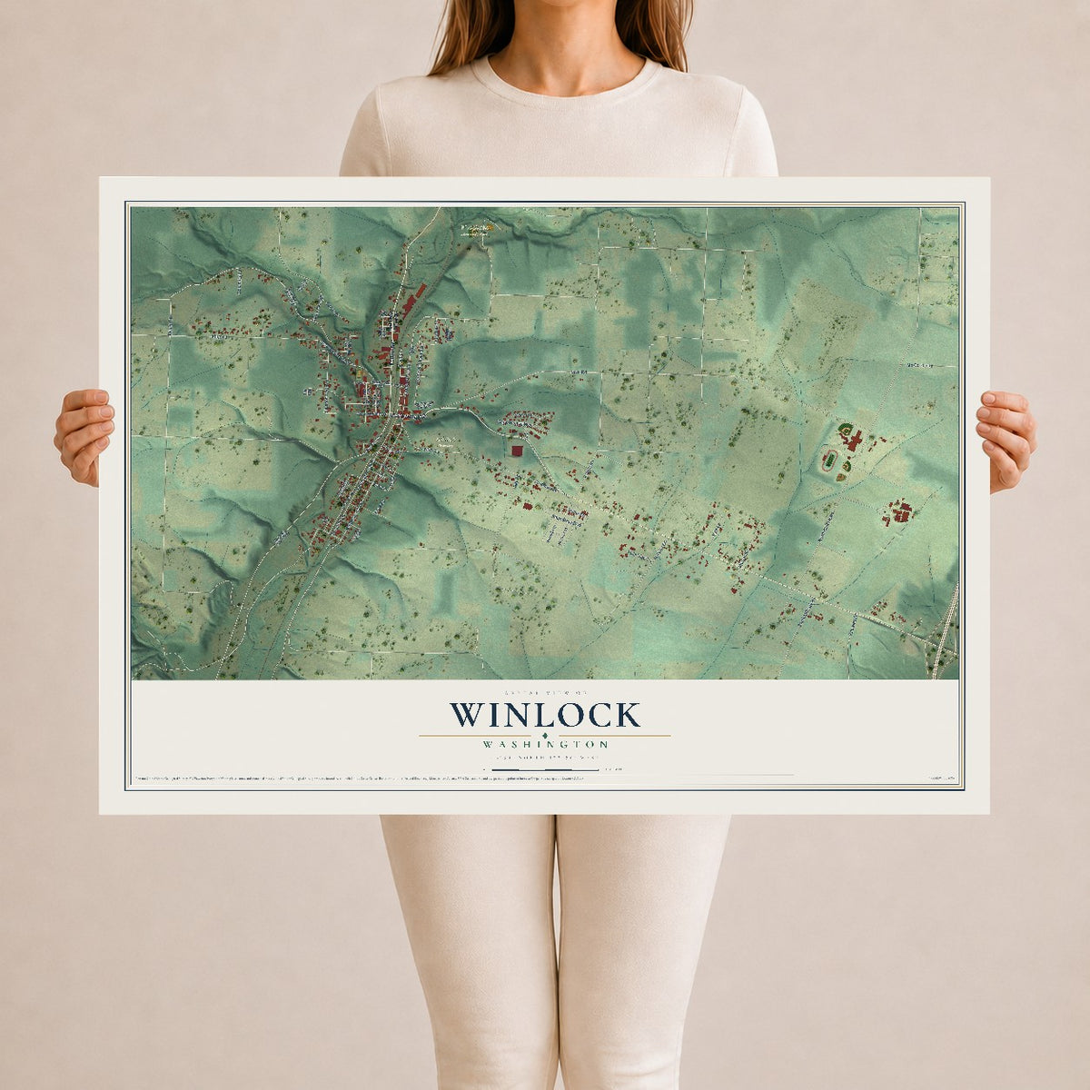 Map of Winlock, Washington, 24 x 36 inch unframed archival matte print