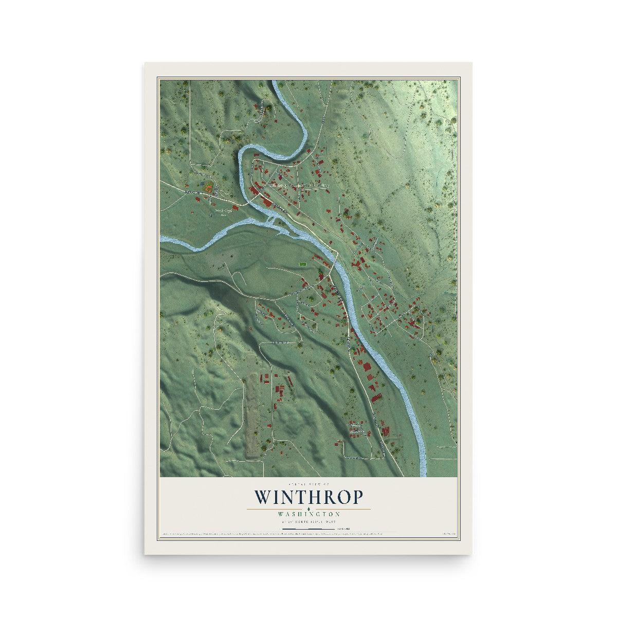 Map of Winthrop, Washington, 12 x 18 inch unframed archival matte print