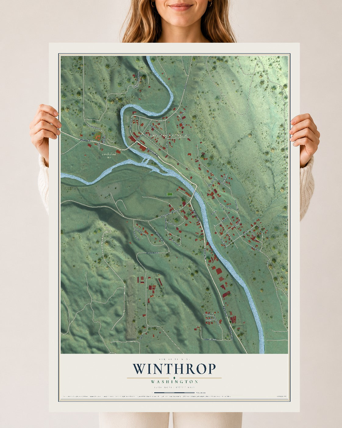 Map of Winthrop, Washington, 24 x 36 inch unframed archival matte print