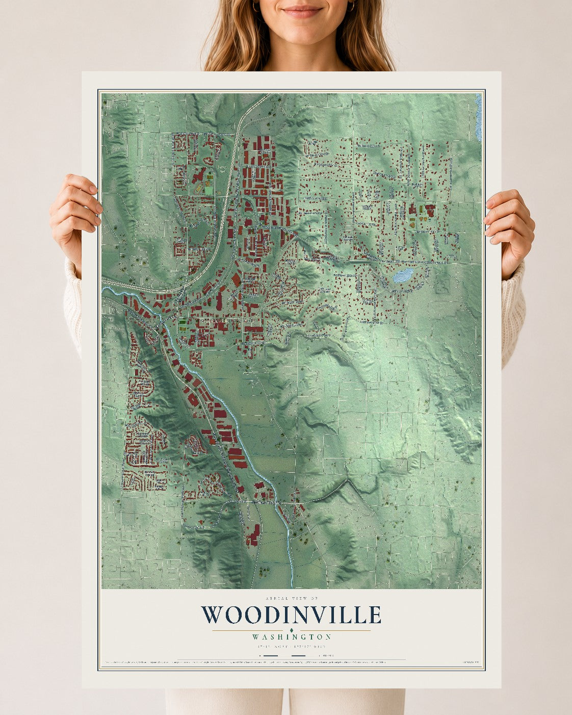 Map of Woodinville, Washington, 24 x 36 inch unframed archival matte print