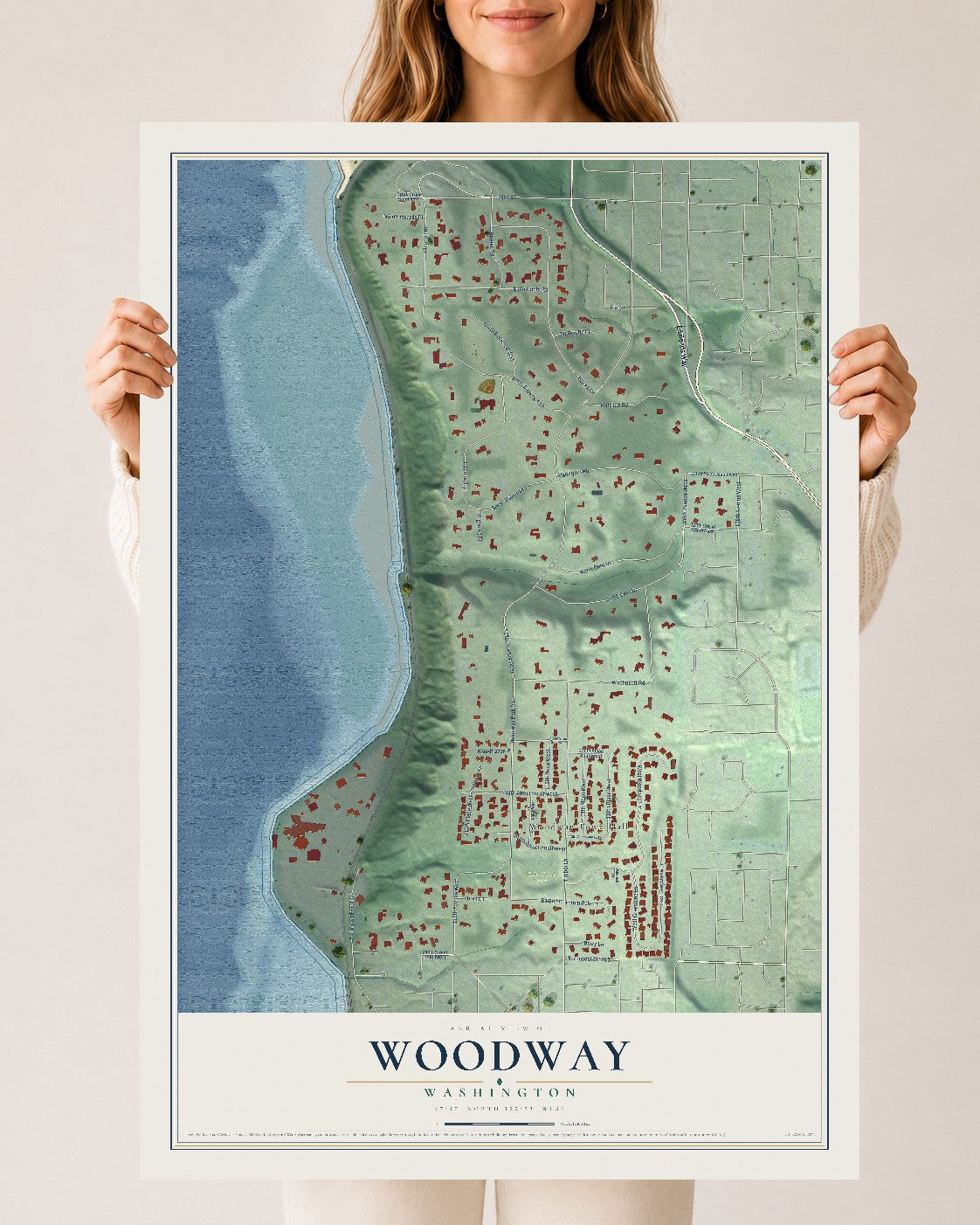 Map of Woodway, Washington, 24 x 36 inch unframed archival matte print