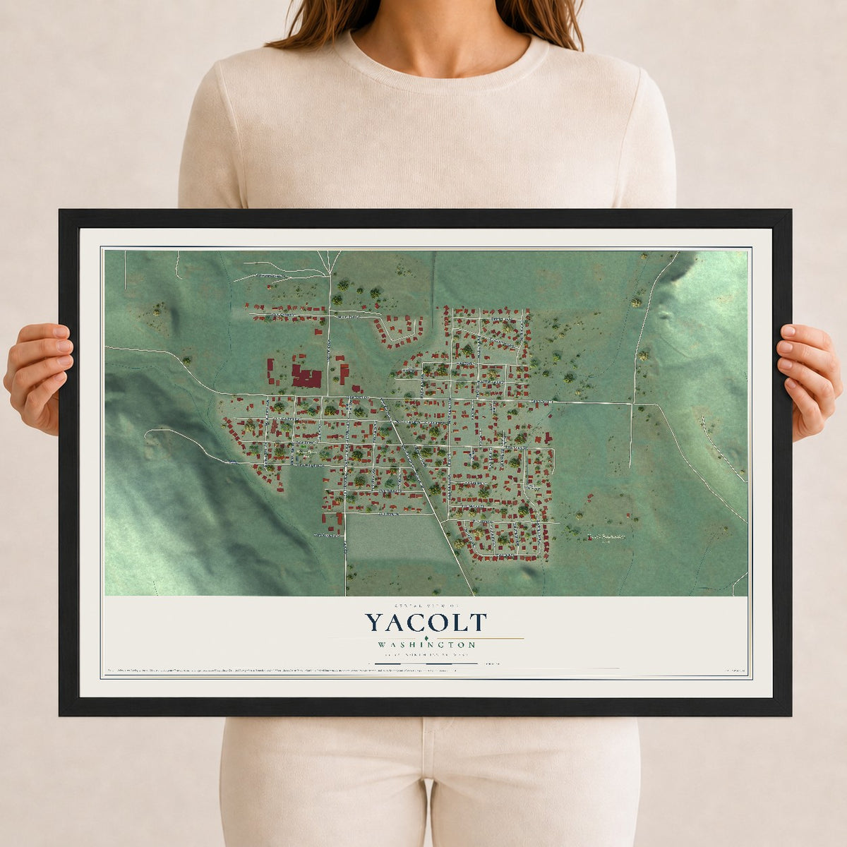 Map of Yacolt, Washington, 12 x 18 inch print in a black wood frame