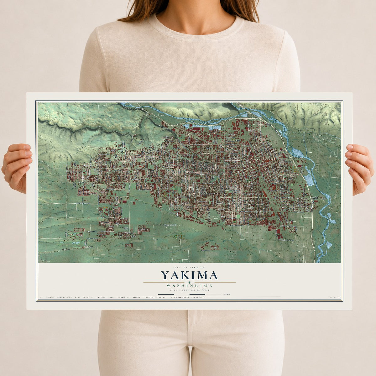 Map of Yakima, Washington, 12 x 18 inch unframed archival matte print