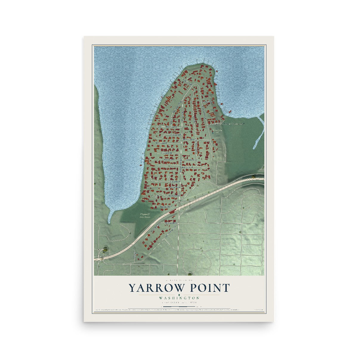 Map of Yarrow Point, Washington, 12 x 18 inch unframed archival matte print
