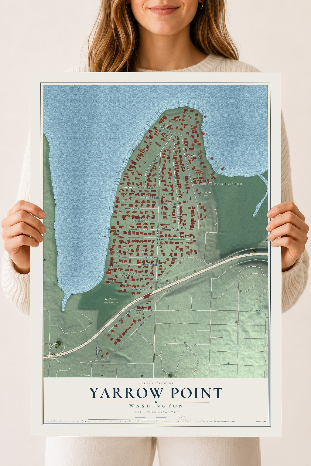Map of Yarrow Point, Washington, 18 x 24 inch unframed archival matte print