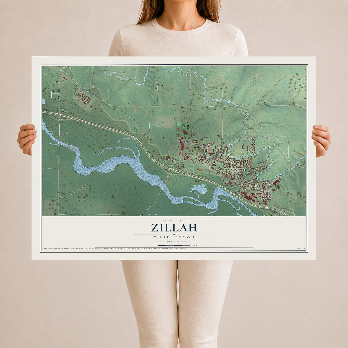 Map of Zillah, Washington, 24 x 36 inch unframed archival matte print