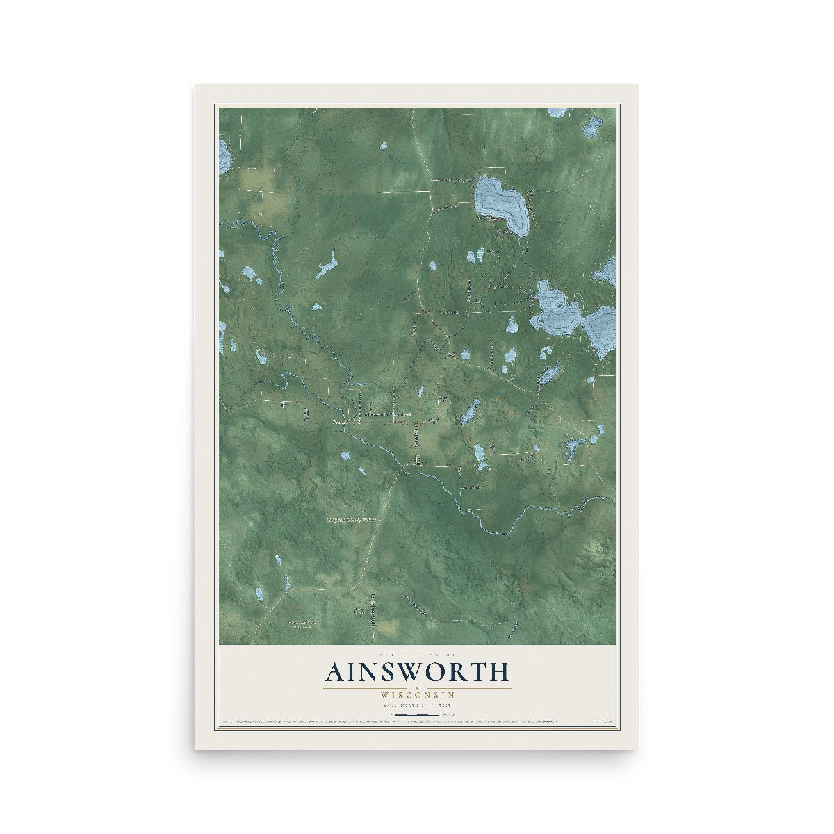 Map of Ainsworth, Wisconsin, 12 x 18 inch unframed archival matte print