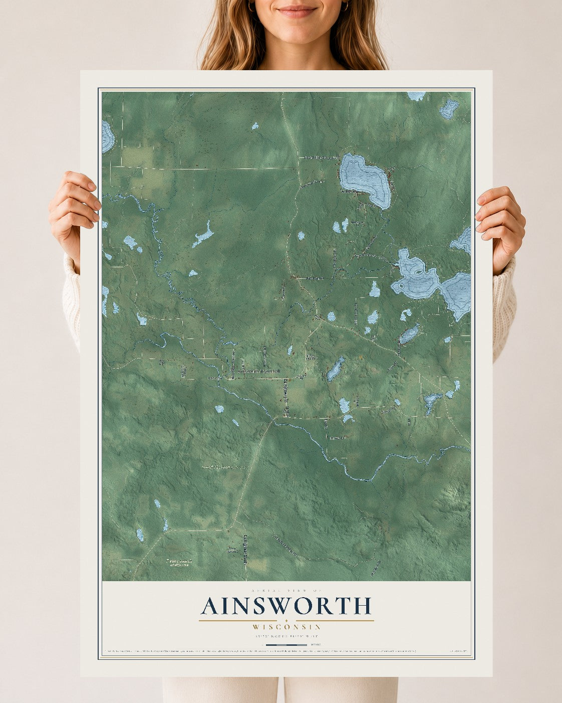 Map of Ainsworth, Wisconsin, 24 x 36 inch unframed archival matte print