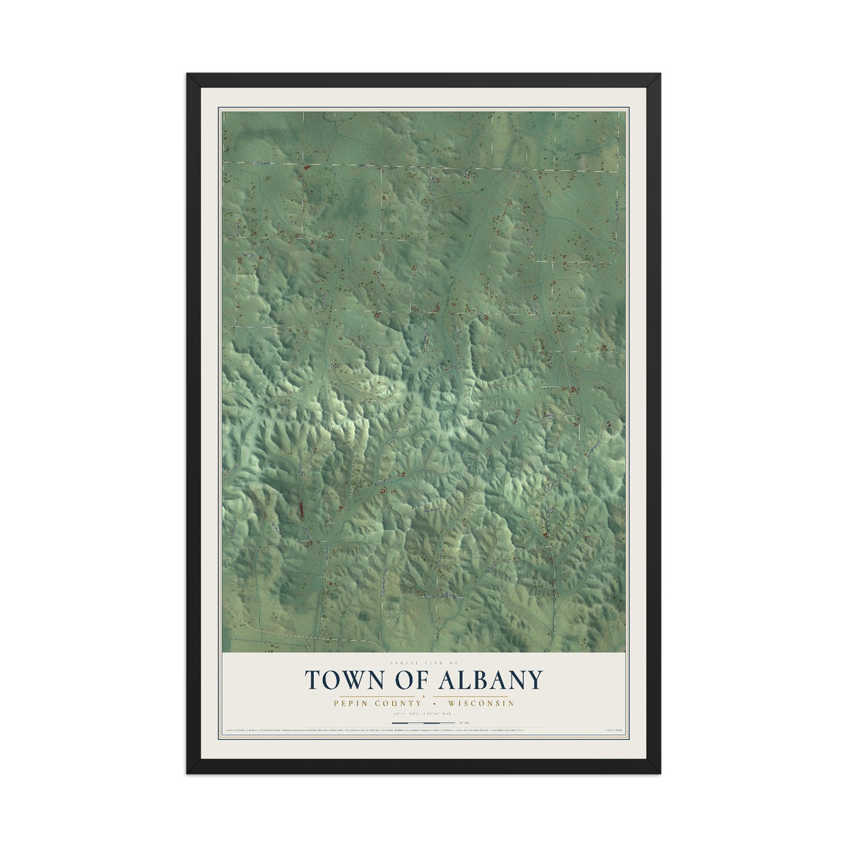 Map of the Town of Albany, Pepin County, Wisconsin, 12 x 18 inch print in a black wood frame
