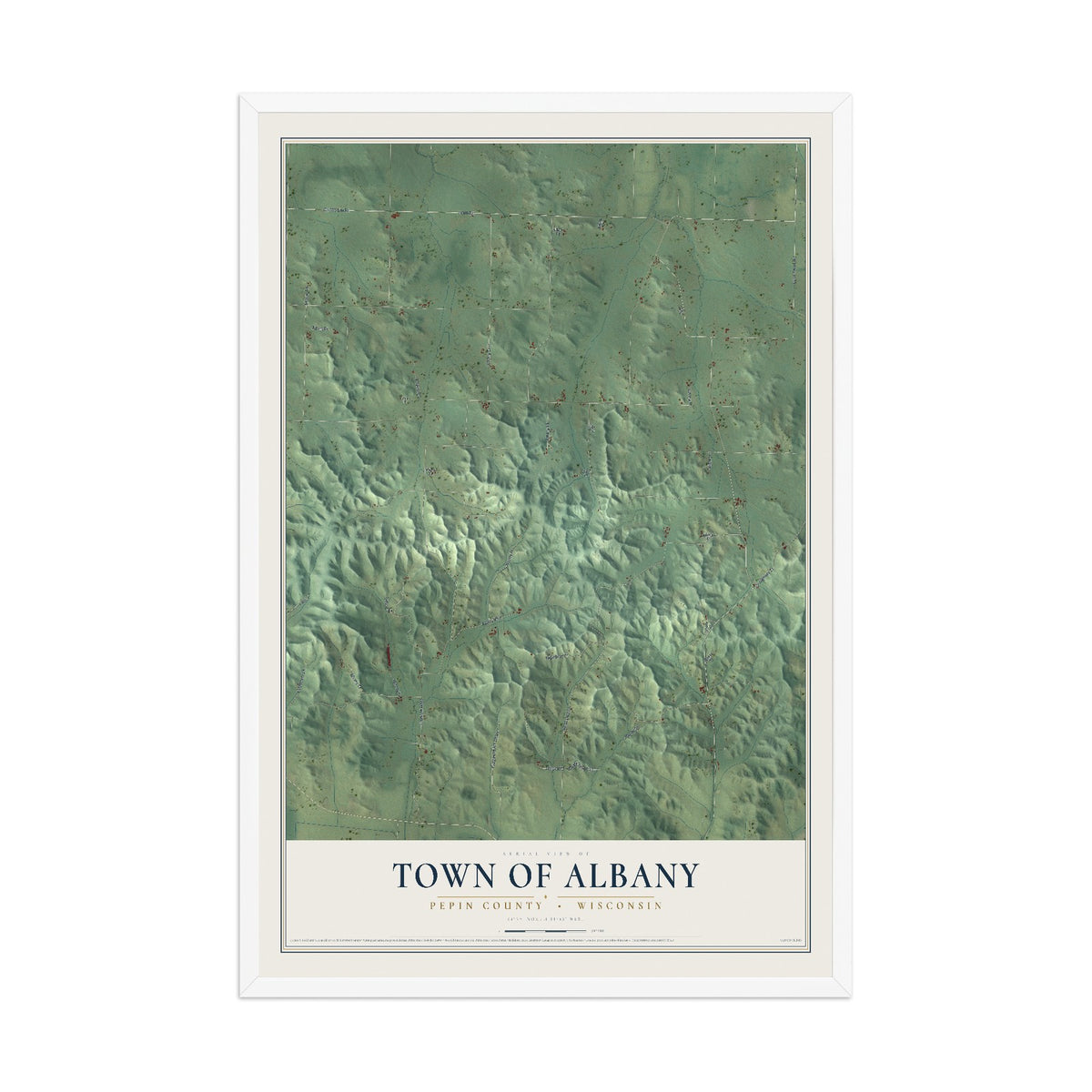 Map of the Town of Albany, Pepin County, Wisconsin, 12 x 18 inch print in a white wood frame