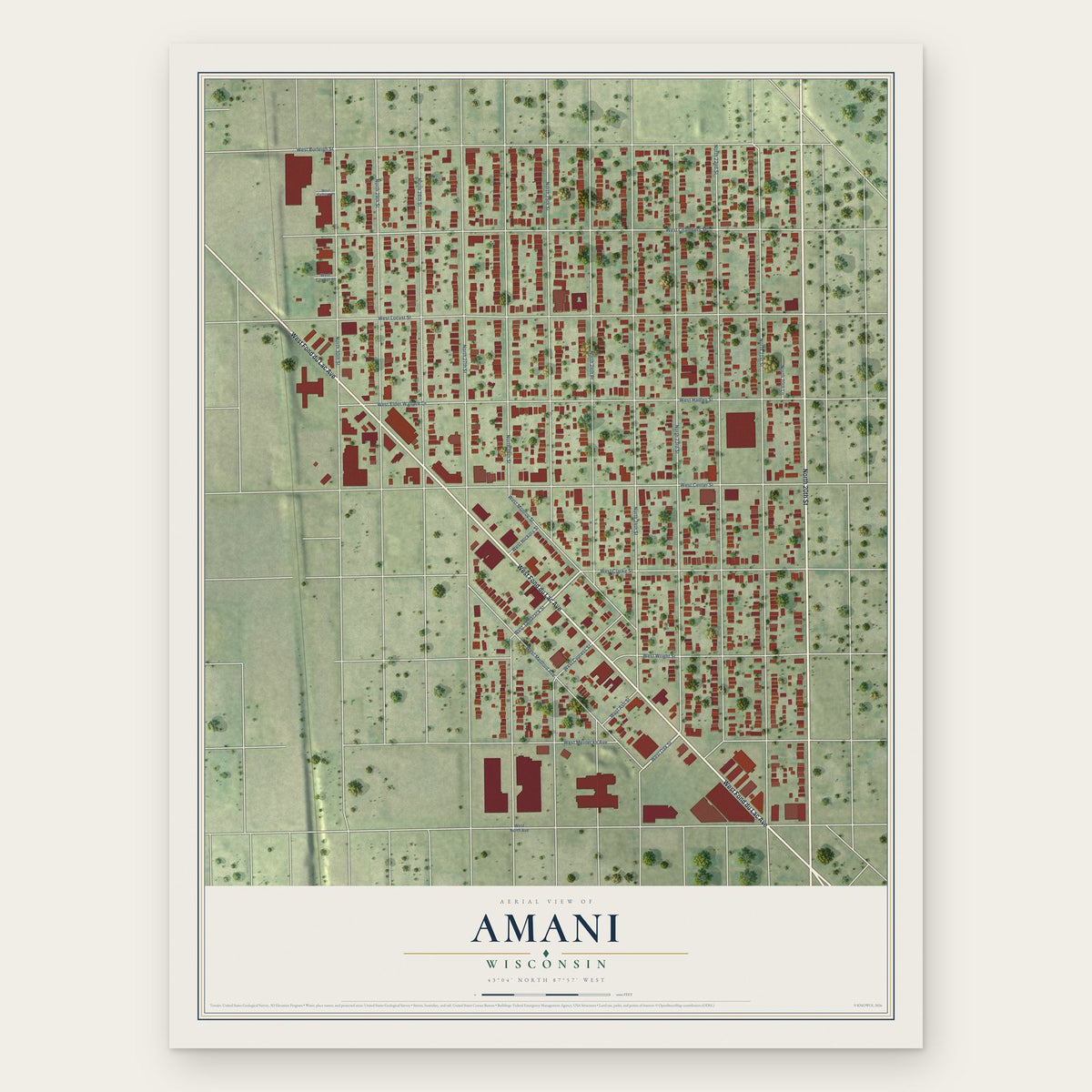 Amani, Wisconsin map print, the full design