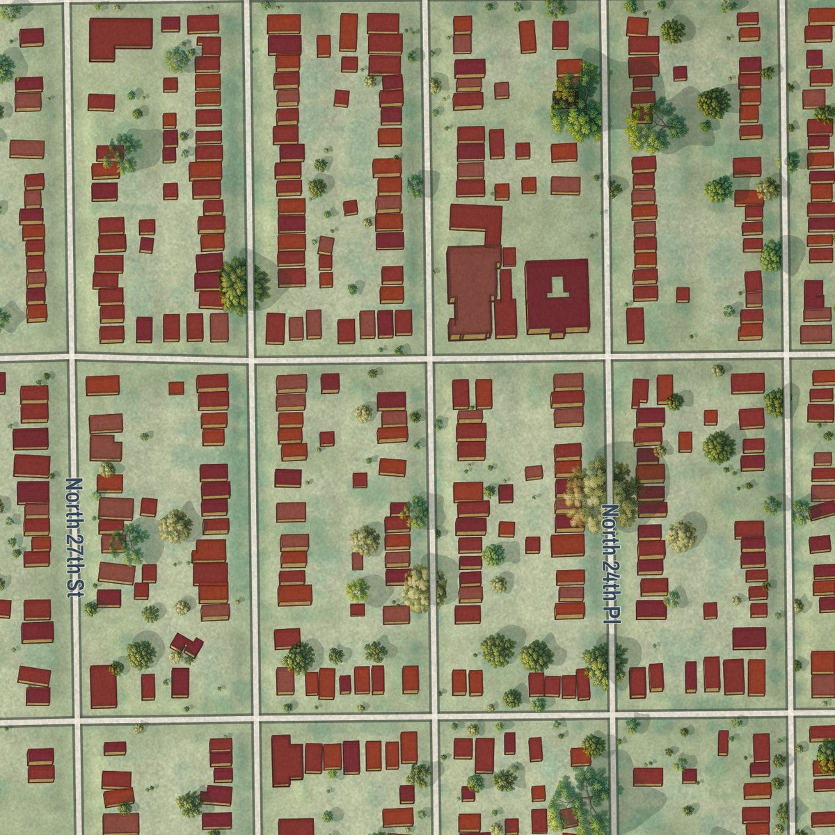 Close-up of the map of Amani, Wisconsin print showing street and building detail