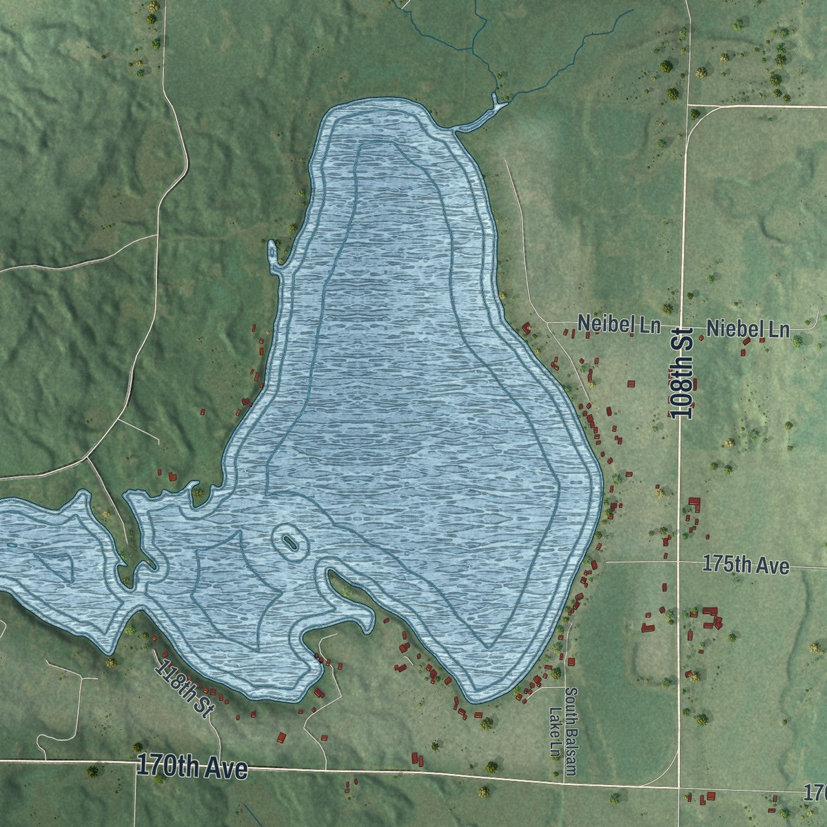 Close-up of the map of Apple River, Wisconsin print showing street and building detail
