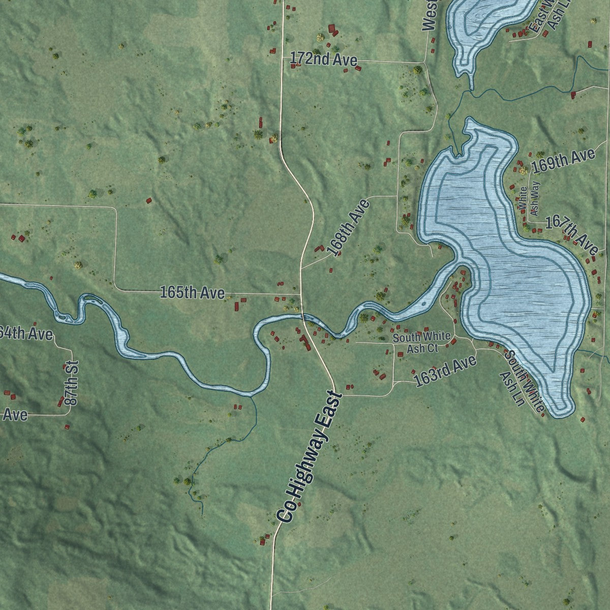 Second close-up of the map of Apple River, Wisconsin print showing more streets and buildings