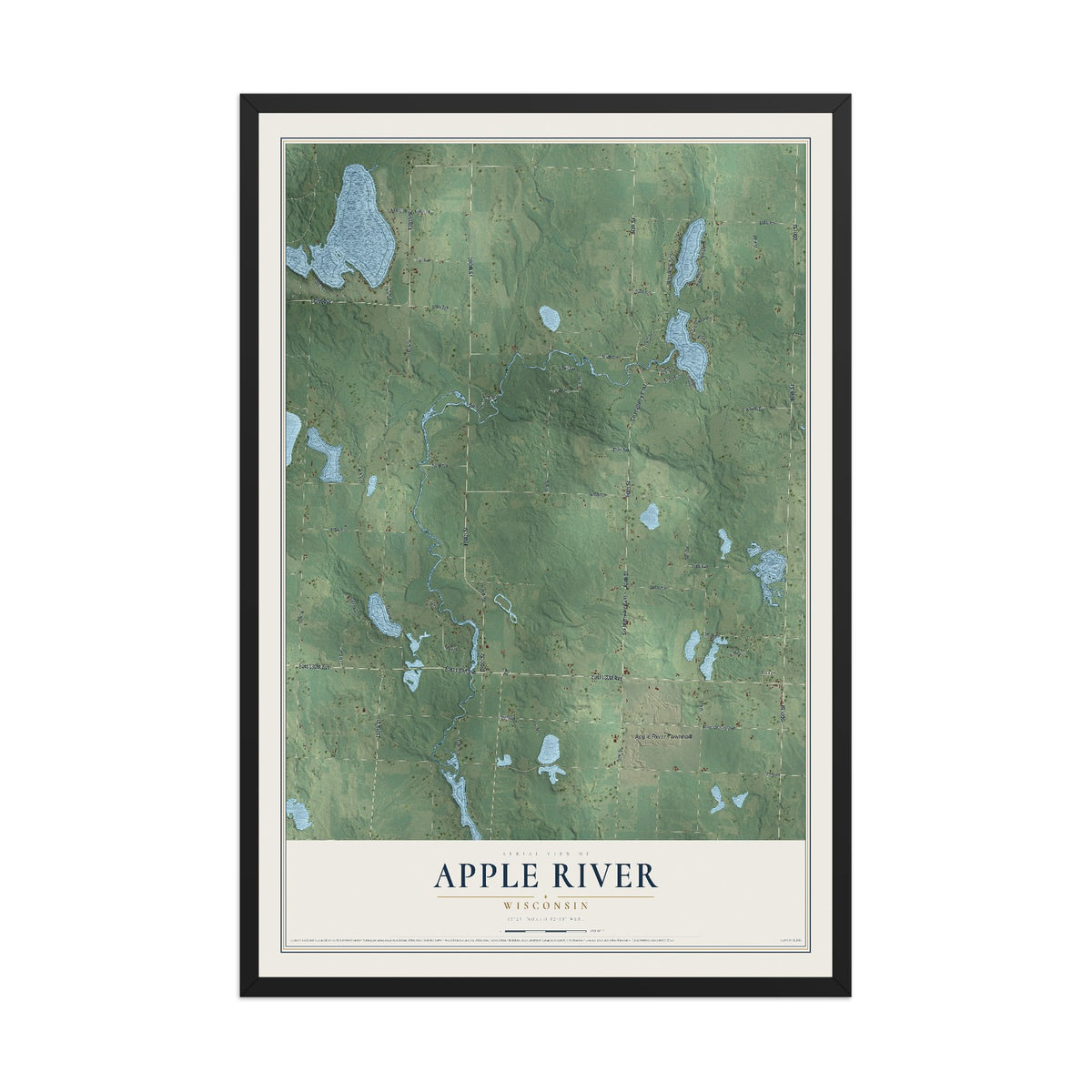 Map of Apple River, Wisconsin, 12 x 18 inch print in a black wood frame