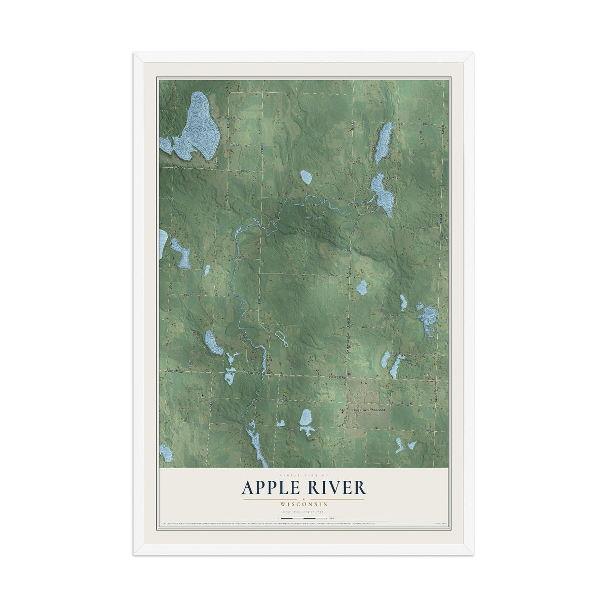 Map of Apple River, Wisconsin, 12 x 18 inch print in a white wood frame