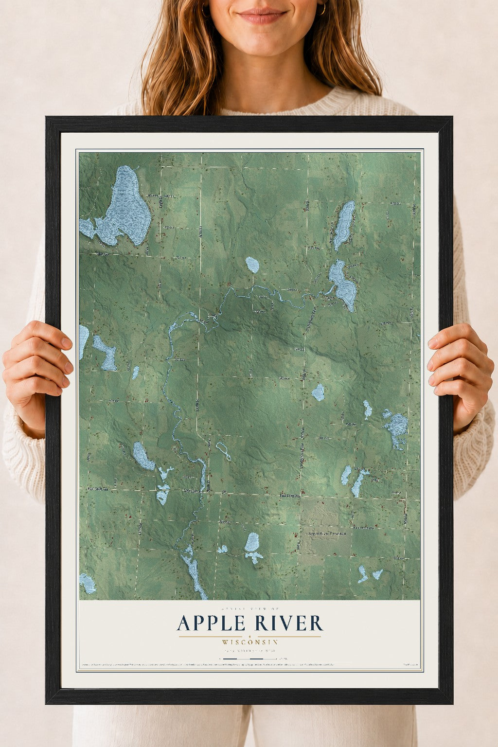 Map of Apple River, Wisconsin, 18 x 24 inch print in a black wood frame