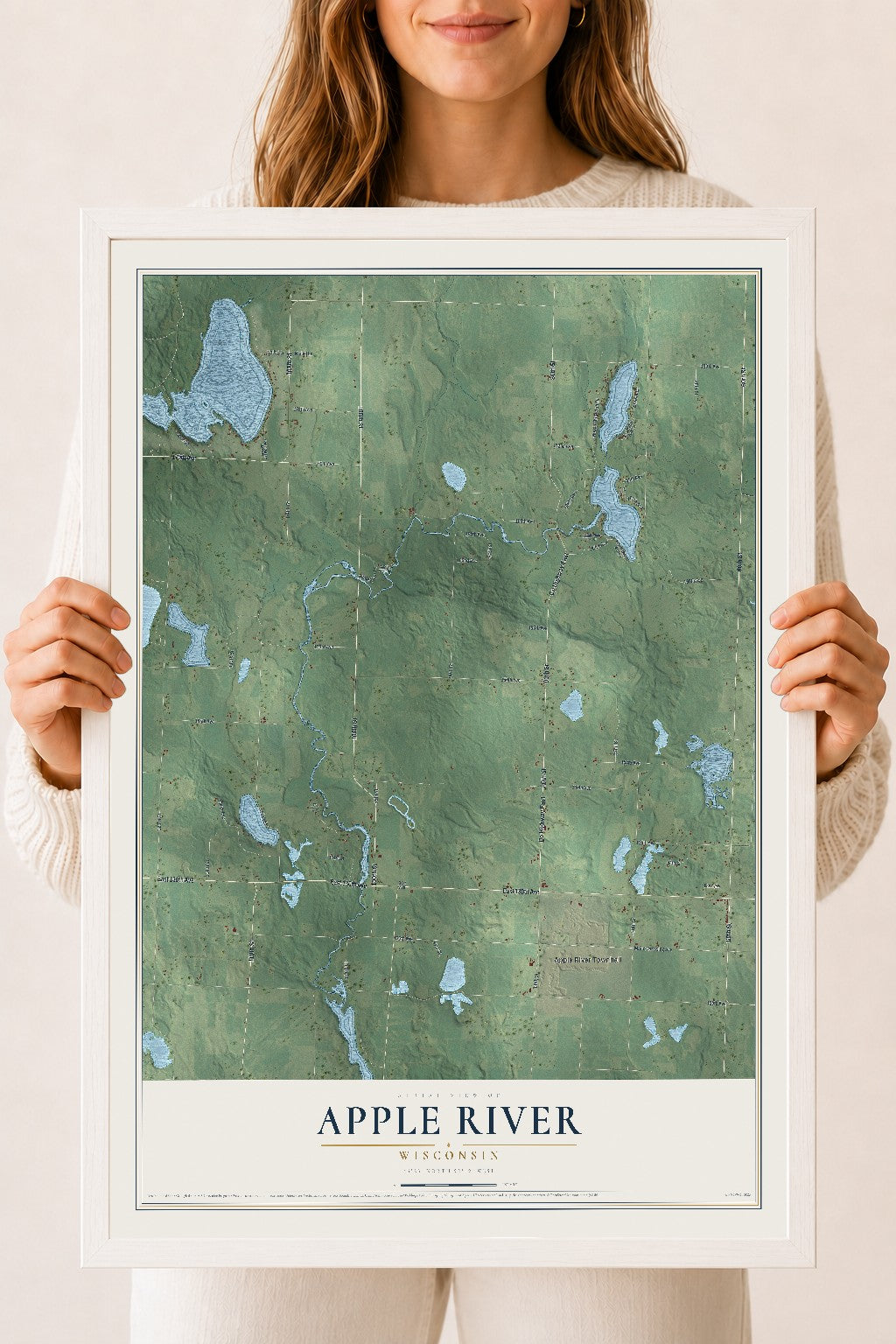 Map of Apple River, Wisconsin, 18 x 24 inch print in a white wood frame