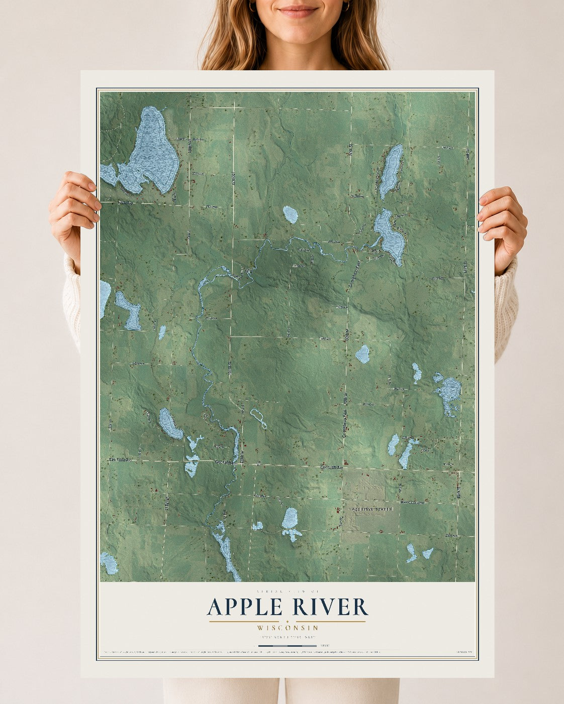 Map of Apple River, Wisconsin, 24 x 36 inch unframed archival matte print