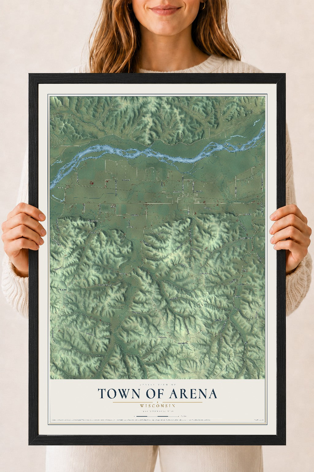 Map of the Town of Arena, Wisconsin, 18 x 24 inch print in a black wood frame