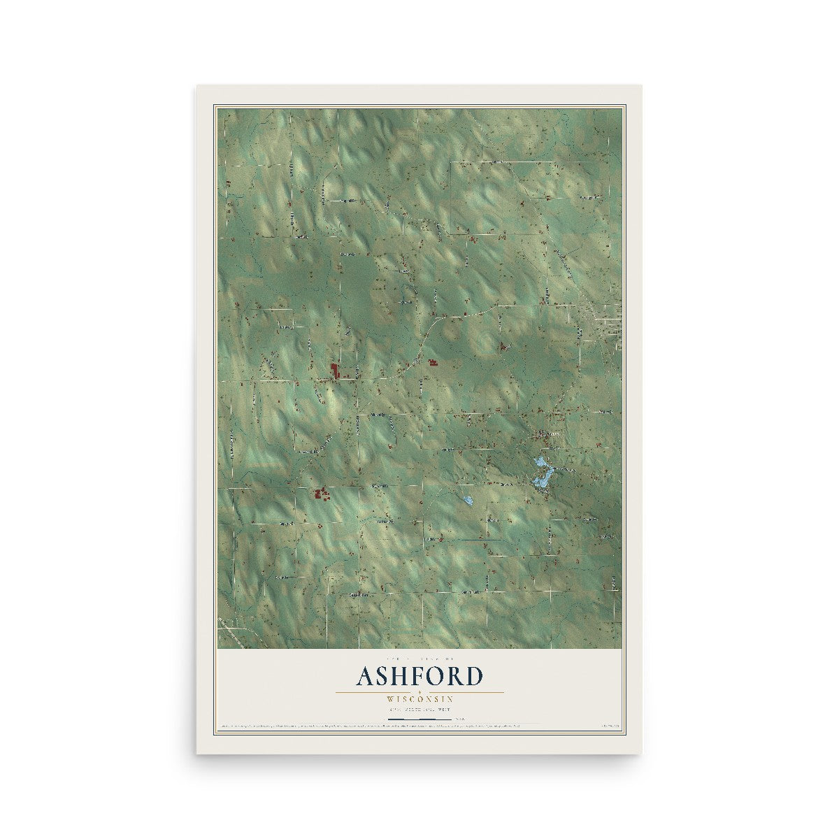 Map of Ashford, Wisconsin, 12 x 18 inch unframed archival matte print