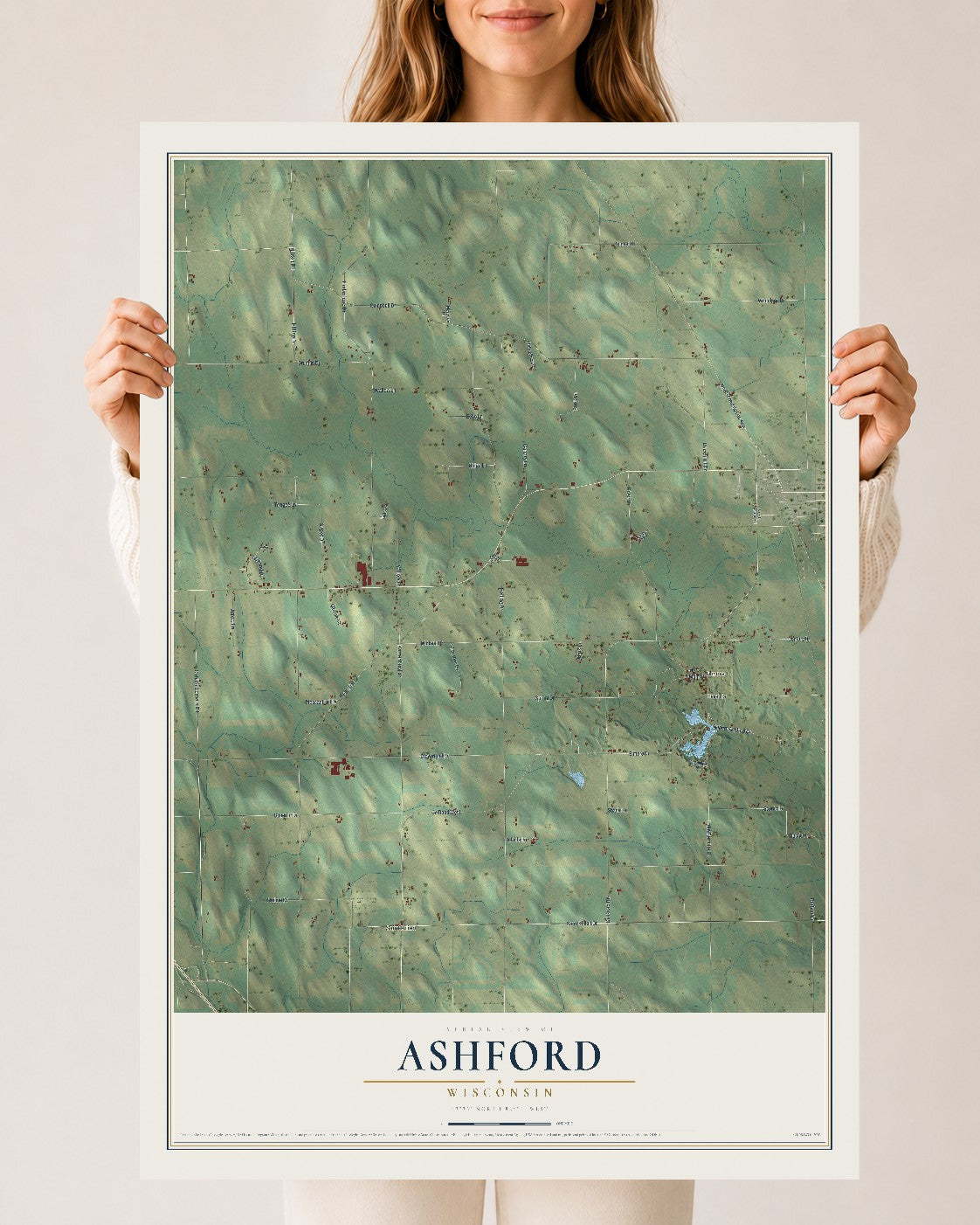 Map of Ashford, Wisconsin, 24 x 36 inch unframed archival matte print