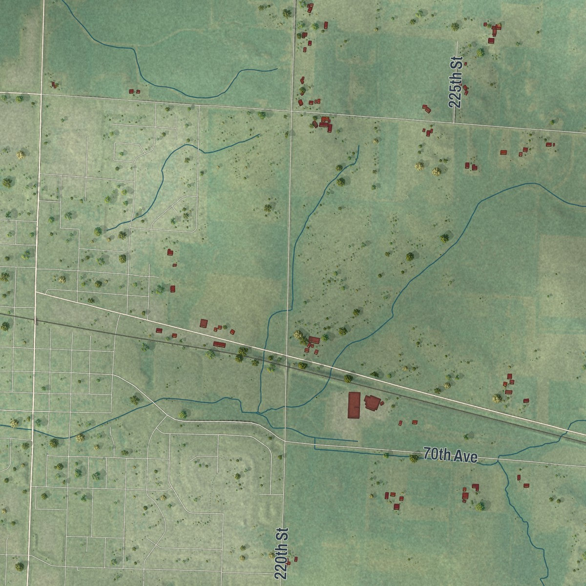 Close-up of the map of the Town of Baldwin, Wisconsin print showing street and building detail