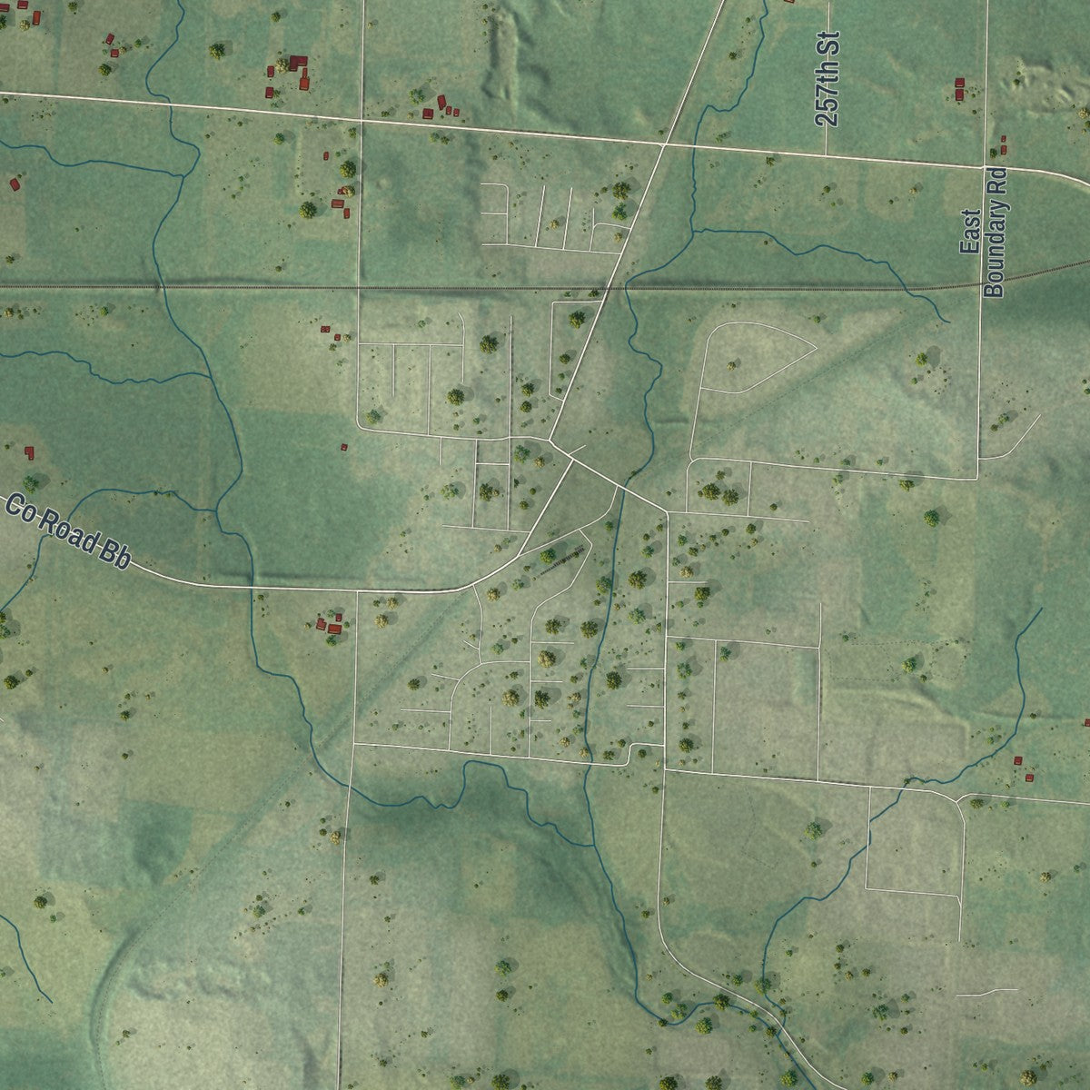 Second close-up of the map of the Town of Baldwin, Wisconsin print showing more streets and buildings