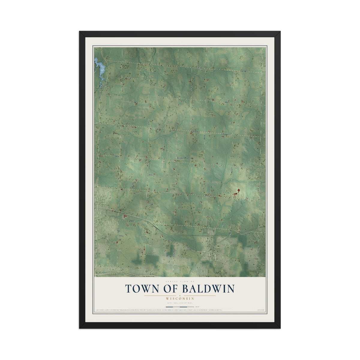 Map of the Town of Baldwin, Wisconsin, 12 x 18 inch print in a black wood frame