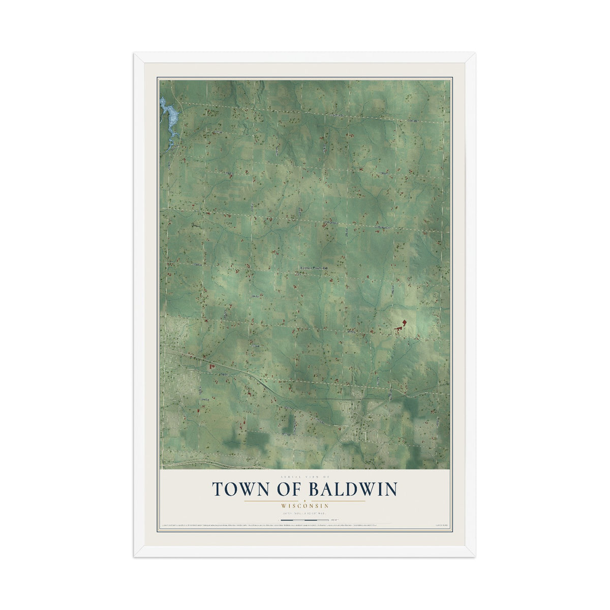 Map of the Town of Baldwin, Wisconsin, 12 x 18 inch print in a white wood frame